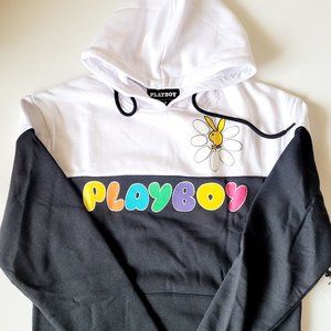 PLAYBOY Unisex Black White Hoodie with Multicolored Playboy Graphic Print